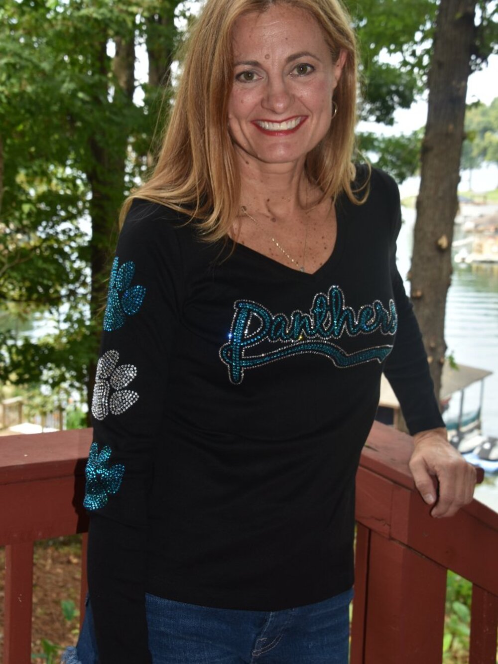 Panthers rhinestone long sleeve shirt paws sleeve XS S M L XL XXL 1X 2X 3X 4X 5X